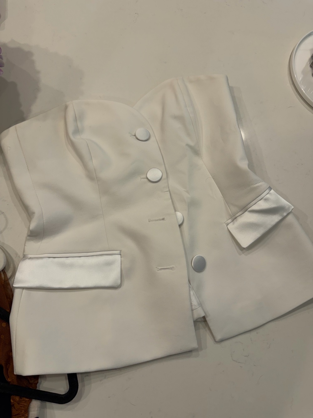Zara White Satin-Trim Blazer Top